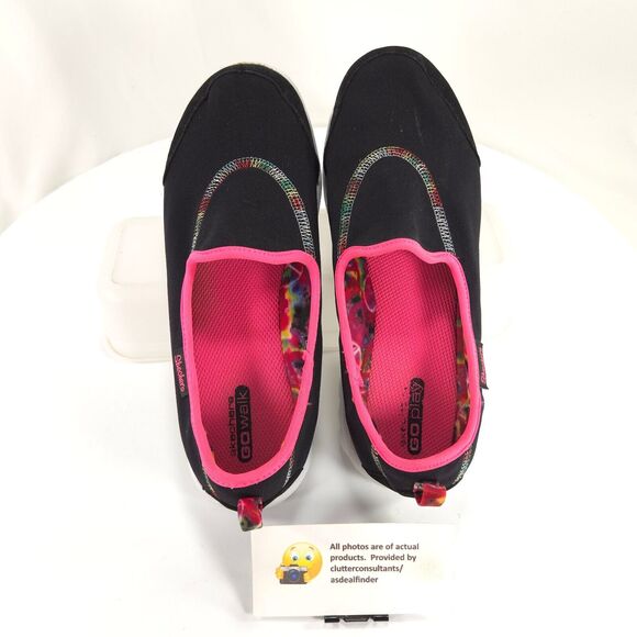Skechers GoWalk Slip On Athletic Walking Shoe Girls Size 6 81020L Black Pink - Picture 6 of 9